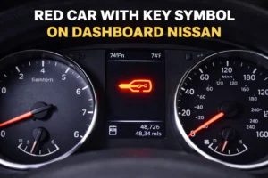 red car with key symbol on dashboard nissan